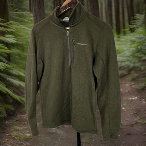 Eddie Bauer Sweater 1/2 Zip Pullover‎ Long Sleeve Pocket Forest Green Men Medium